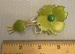60s vintage Lime Green Enamel Flower Power Brooch Pin Mod Pop Layered W Germany