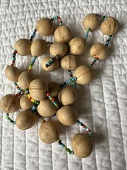 Vintage Coconut Shell Necklace Tan Multicolor Beads Bohemian Beach Tropical