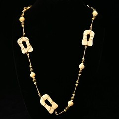 Original Vintage Designer MCM Bronze Bovine Coral Gemstone Bone Estate Necklace