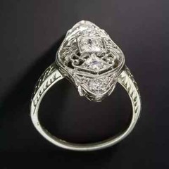 Art Deco Round Lab Created Diamond 14K White Gold FN Filigree Engagement Ring