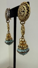 Vintage Gold Tone Clip On Earrings Turquoise Bead Ethnic Boho Dangle