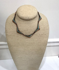 Vtg Matisse Renoir Copper Turquoise Enamel Geometric Necklace Clip On Earrings