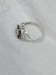 Art Deco Sterling Silver Ruby and Cubic Zirconia Ring Size 6