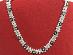 Vintage 925 Sterling Silver Onyx Clear Cubic Zirconia Elegant Statement Necklace