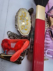 Vintage Grandma Vanity Junk Drawer 1950s to 1970s Cobalt WYETH, Lucite, Buttons