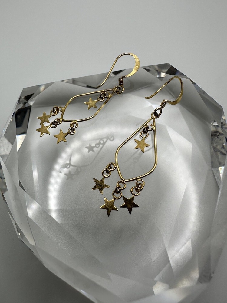 Vintage Gold Over Sterling Star Dangle Earrings 4.5cm JB7