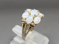 Womans Vintage Fire Opal Diamond Cluster Sterling Silver Cocktail Ring Size 5.5