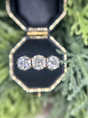 2.50 ctw Antique Old Mine Cut Diamond Three Stone Engagement Wedding Ring