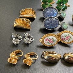 AVON Clip On Earring 10 Pair Lot All Signed Gold and Silver Tone Heart Clover