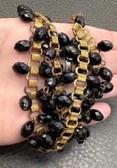 Vintage Old Book Chain Black Faceted Bead Charm Bib Festoon Layered Necklace 17”