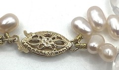 Vintage 14K Clasp Rice Pearl & Crystals Two Strands Necklace 18” Long
