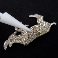 Vintage Pot Metal Rhinestone Brooch Silver Tone Ram Goat Figural 2″ READ