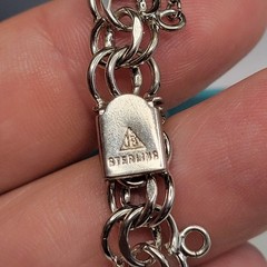 Vtg JB Jacoby Bender STERLING Silver Double Link Charm Bracelet Unused 7.5 16.5g