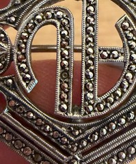 Vintage Art Deco Marsh & Son Sterling Silver Marcasite Monogram Brooch Pin AU AV