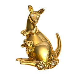 Vintage Avon Kangaroo & Joey Brooch Gold Tone Rhinestone Eyes Figural Animal Pin