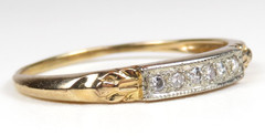 Antique Art Deco 1920 Diamond Wedding Band 14K White Yellow Ring Size 6.75 UK-N