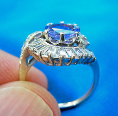 Original EARTH MINED TANZANITE DIAMOND DECO Engagement Ring Solitaire 14K GOLD 7