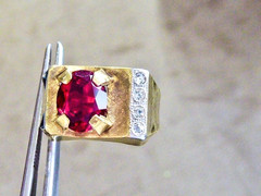 VINTAGE 10K YELLOW GOLD FILLED NEW OLD STOCK 70’S RED CLEAR STONE RING SIZE 525