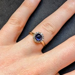 Antique Edwardian Era 18k Gold Sugarloaf Sapphire Diamond Cluster Ring
