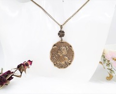 Brass Cameo Maiden Necklace, Art Nouveau Romantic Handmade Victorian Jewelry