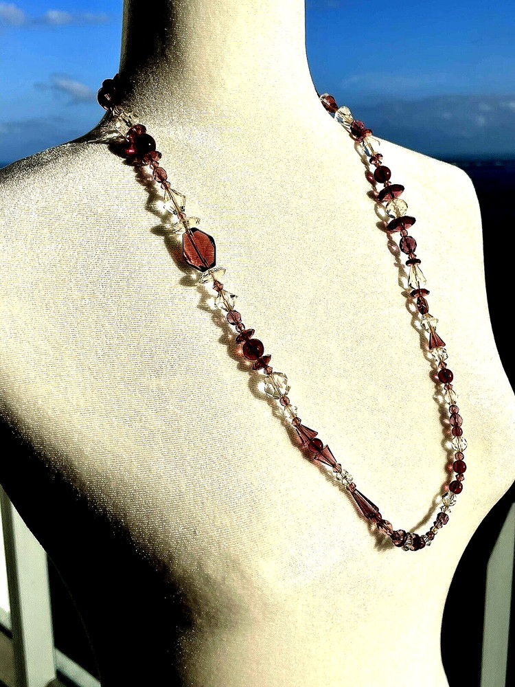 Estate Antique Czech Art Deco Plum Purple AB Geometric Crystal Necklace Artisan