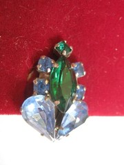 1960s Blue & Green Rhinestone Clip On Earrings, Compare @ $35 on Etsy
