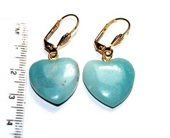 Vintage Carved Heart Larimar Lever back Earrings in 14K GF