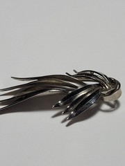 Vintage Silvertone Leaves Foliage Flame 3D Brooch Mid Century Fashion Jewelry