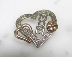 Diamond Sterling Silver Mom Heart Flower Pendant ~ 2.2g ~ 5-B595