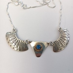 Ethnic Necklace Vintage Sterling Silver Blue Tribal Folk Crescent Artisan Boho