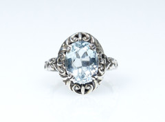 Antique Silver Ring Natural 5.50 ct Aquamarine Victorian Jugendstil Style
