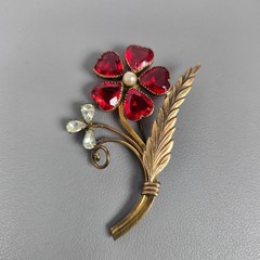 4 Vintage Aurora Borealis Rhinestone Crystal & Floral Brooches Gold/Silver Tone