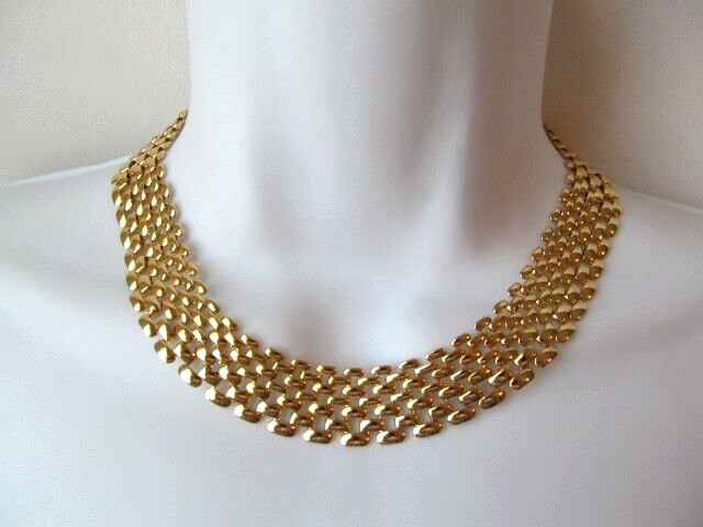 Vintage Gold Tone Wide Curb Link Choker Linked Necklace 15.5 Inch