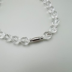 Vintage Bead Necklace Faceted Clear Crystal 30 in Silvertone Rhinestone Stations