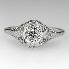 Art Deco Style Round Cut Lab Created Diamond 925 Silver Engagement Bridal Ring