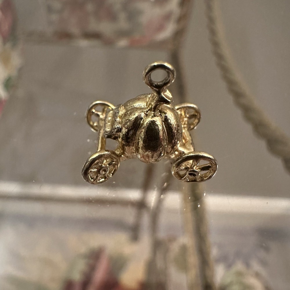 Vintage Gold Plate over 925 Sterling Silver Tiny Cinderella’s Carriage Charm