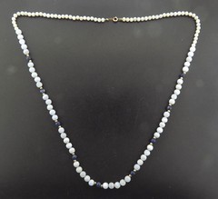 Chalcedony Lace Agate and Lapis Graduated Bead Necklace 26 in Gold filled
