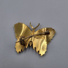 Damascene Butterfly Brooch Pin Spain Gold & Silver Tone Black Enamel 1.75″ READ