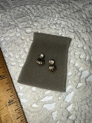 Gold Toned Shell& clear stone Post Earrings Pierced