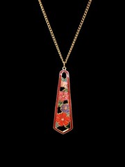 Vtg Cloisonne Pendant Necklace NOS Gold Plated 24″ Chain In Silk Pouch Boho Gift