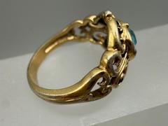 VINTAGE ESTATE GOLD PLATED OVAL CUT PASTE BLUE TOPAZ FILIGREE RING SIZE 8