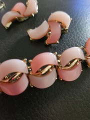 Vintage Thermoset Pink Bracelet And Earring Set