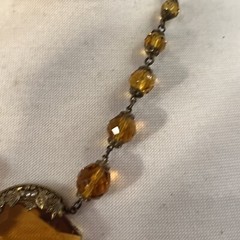 Vintage Czech Large Topaz Amber Faceted Crystal Bead Necklace Clip Earrings Set