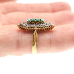 Victorian 18k Solid Yellow Gold Natural Turquoise and White Paste Ring Size 8