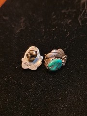 Vintage Turquois Earrings With Flower With Leaf Motif Signed ALV Anna Valencia