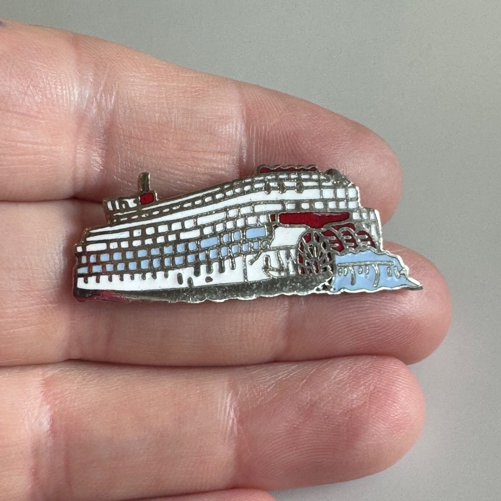 Vintage Riverboat Paddle Wheeler Enamel Lapel Pin Steamboat