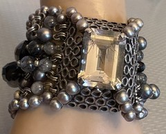Stephen Dweck Hand Signed Rutilated Quartz Pearl Statement Bracelet Vintage OOAK