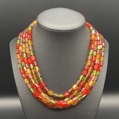 Vintage W Germany Colorful Layered Necklace 15” Choker Collar Multi Strand Beads