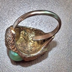Vintage Brutalist Cocktail Ring 60s-70s Huge Faux Jade Poured Art Glass Adjusts