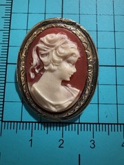 Vintage Carved Shell Cameo Brooch Pendant Lady Portrait Gold Tone Frame